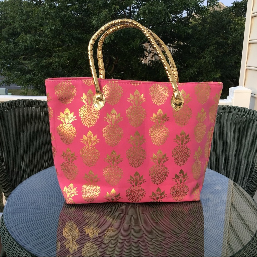 Stylish Pink Tote with Gold Accents